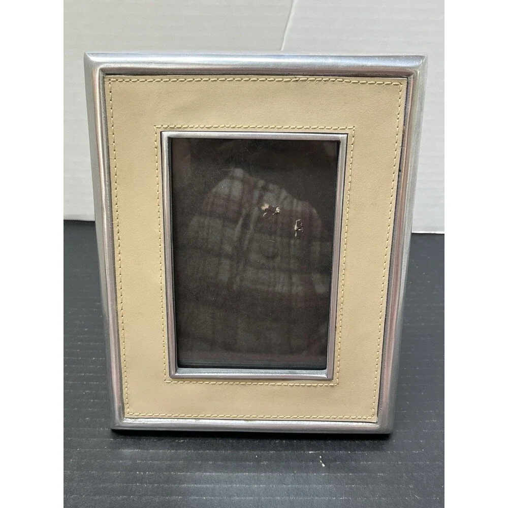 Three Contemporary Luxe Stitched Leather & Brushed Silver Picture Frame 4 x 6